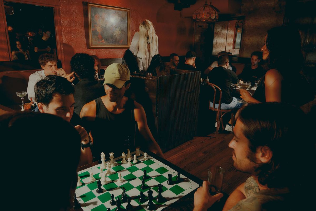 Chess game in a bar atmosphere